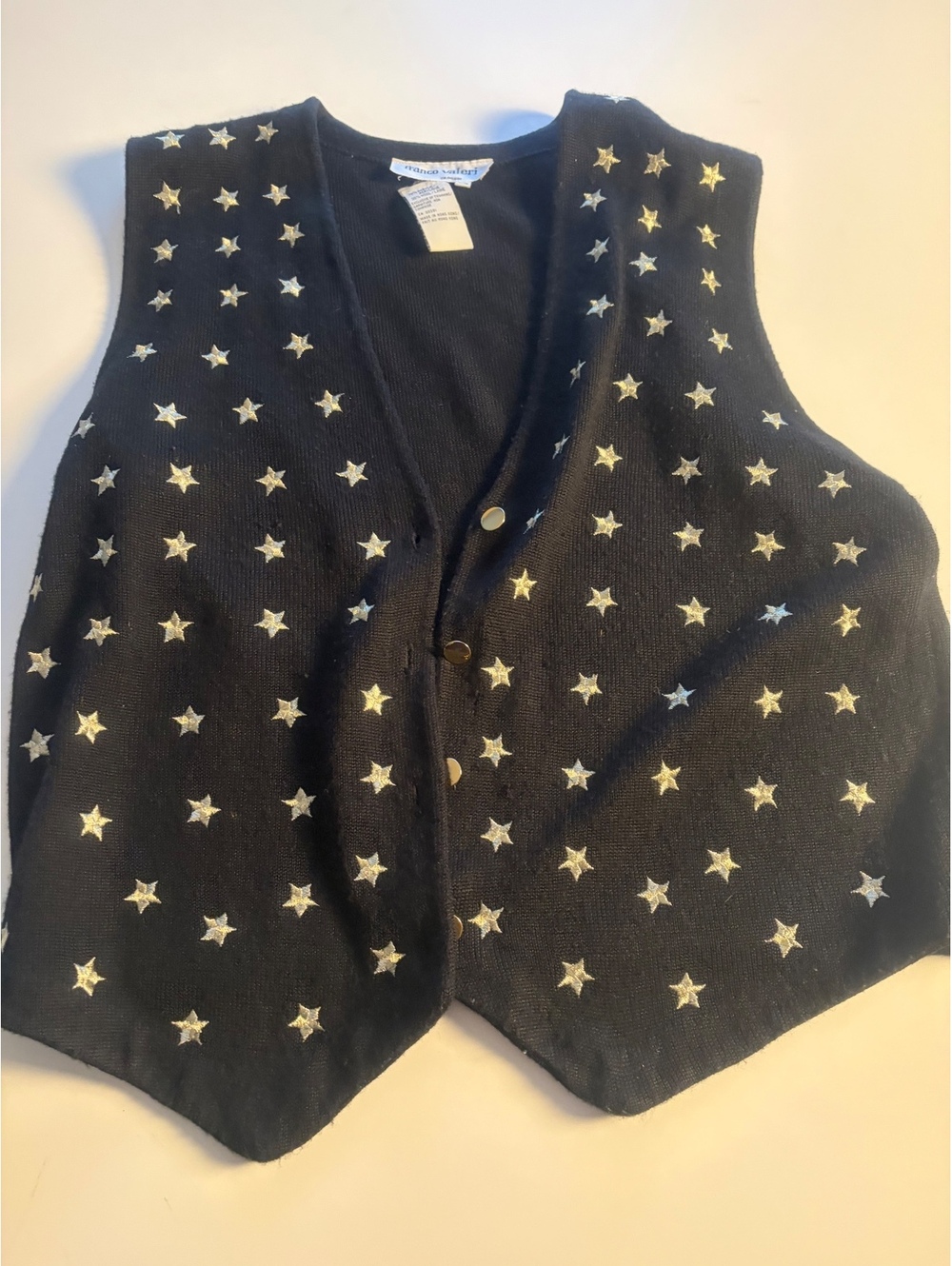 Franco Valeri Black Star Embroidered Knit Vest Size L